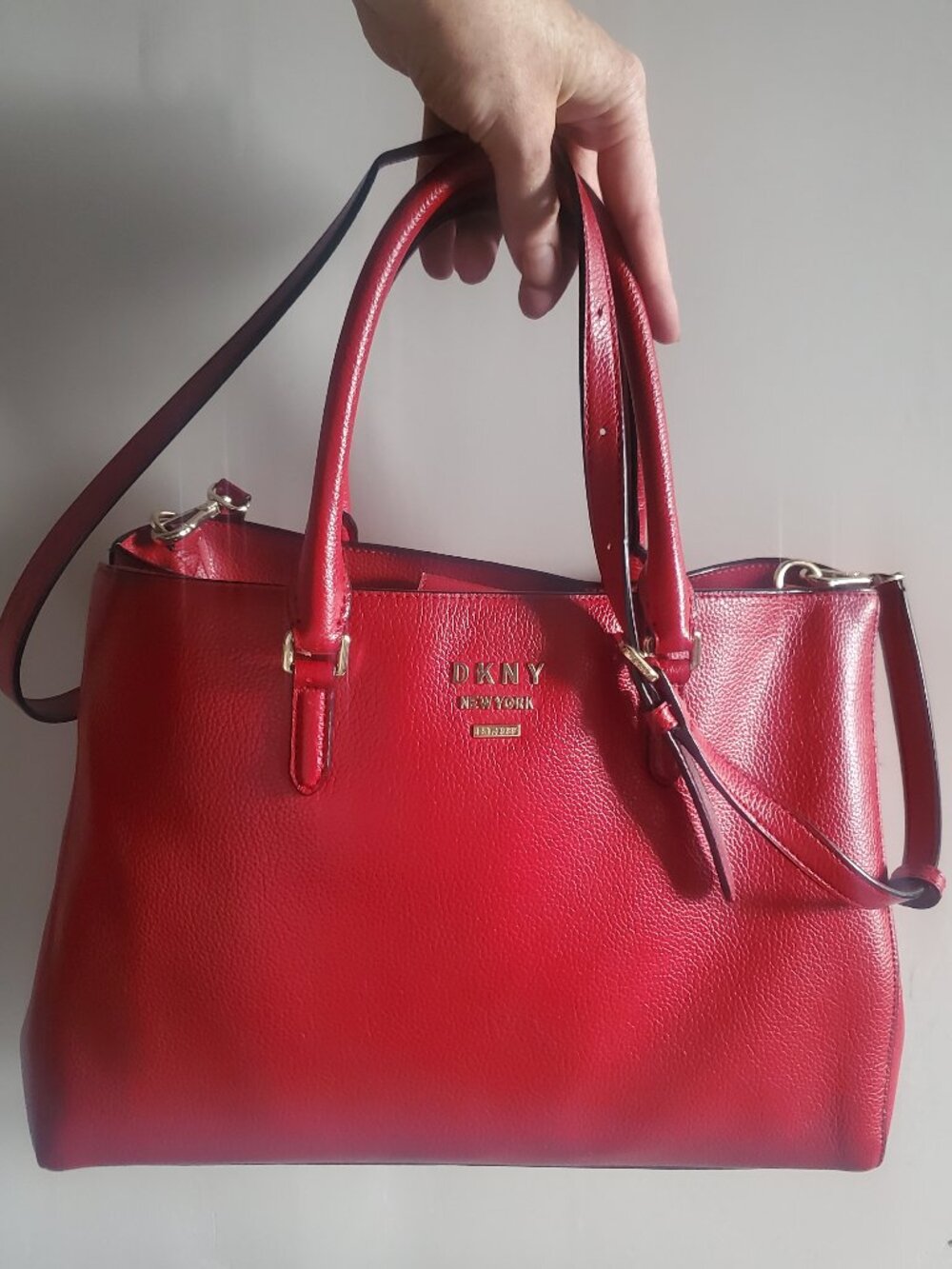 DKNY New York leather candy apple red convertible tote